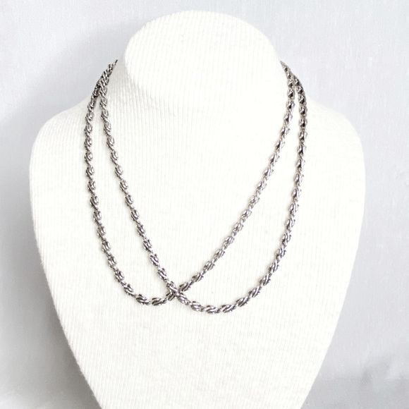 Unisex Silver Tone Scroll Chain Necklace 36" - Picture 2 of 8